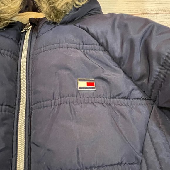 Girls Tommy Hilfiger Long Puffer Jacket with Faux Fur Hood - Picture 6 of 10